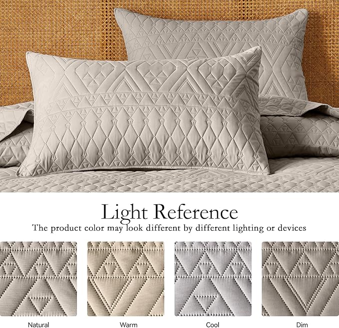 akkialla Twin Quilt Set, Taupe Lightweight Microfiber Bedspread Coverlet, Boho Geometric Pattern, Soft All-Season Bedding, 2-Piece (1 Quilt, 1 Pillow Sham) | Breathable fabric, Modern style