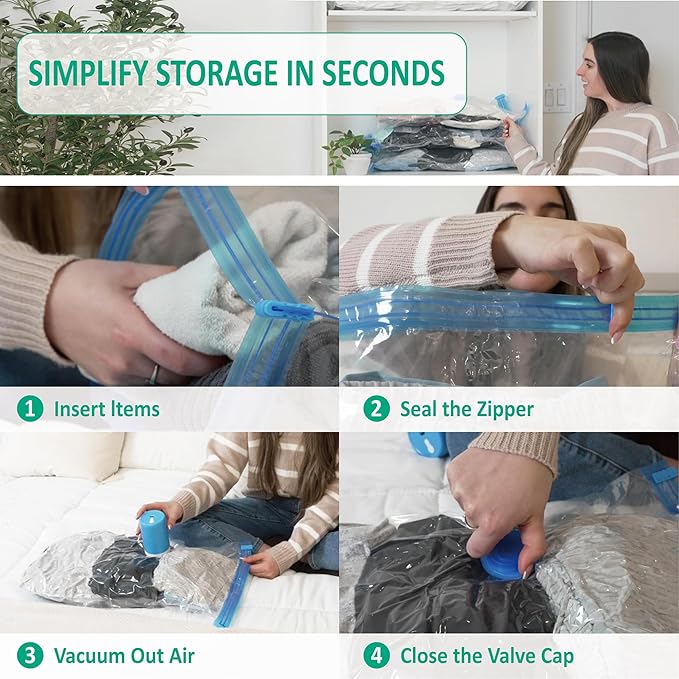 6 Pack Travel Vacuum Storage Bags with Rechargeable Wireless Electric Pump for Luggage, Suitcase, Carry-on Size Vacuum Seal Compression Space Saver Bags for Clothes and Clothing Travel