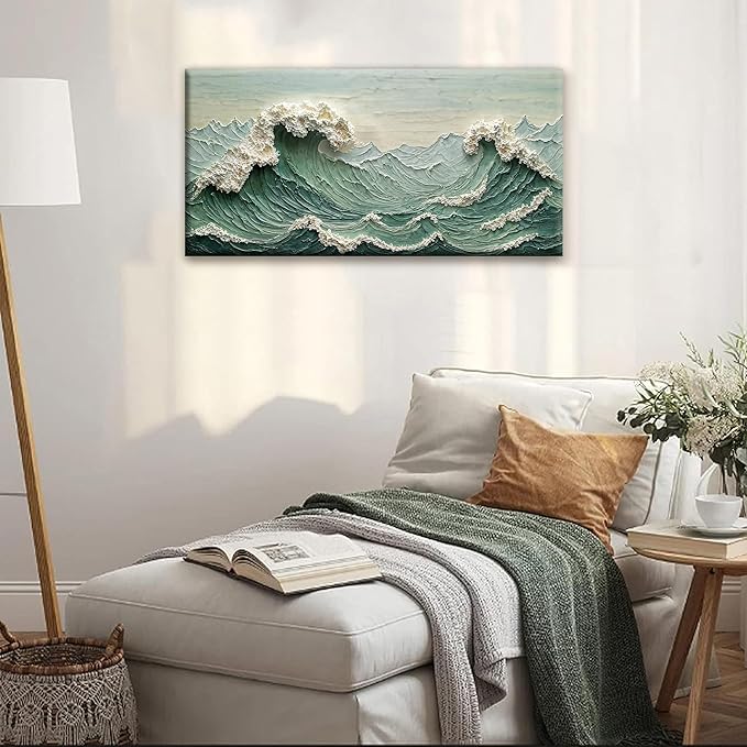 Sea Wave Abstract Wall Art Small Size Modern Green Canvas Wall Art Decor Painting Artwork Abstract Wall Decor Print Picture For Bedroom Office Home Decoration 20"X 40"