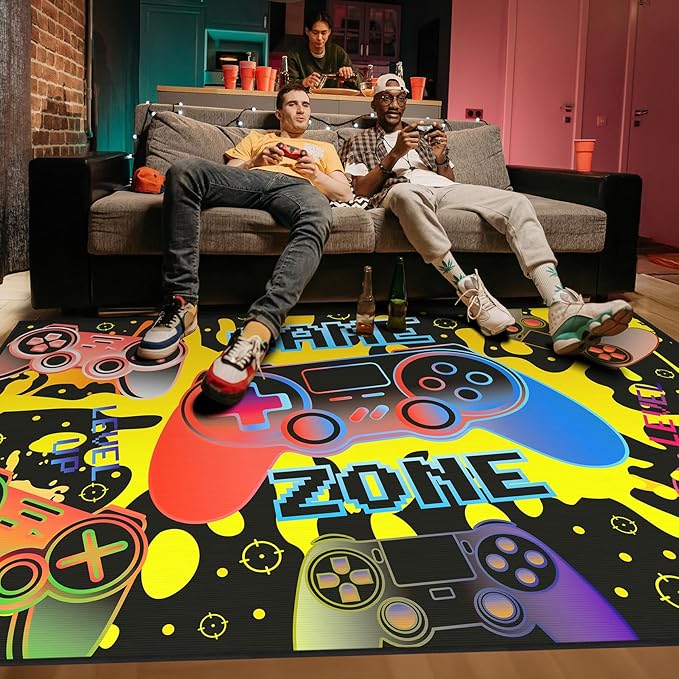 Gaming Rug for Living Room Colorful Large Area Rug 4x6 ft Gamer Room Decor for Boys Girls Gamer Rug for Gaming Room Floor Mat 3D Video Game Area Carpet for Bedroom,Game Room & Dorm