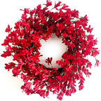 Spring Wreath for Front Door, 24 Inch Spring Red Forsythia Wreath Blossom Cluster Flower Farmhouse Wreath on Grapevine for Festival Celebration Front Door Wall Window Decoration Home Decor