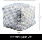 Chardin home UNSTUFFED Ottoman, Cozy & Bohemian Pouf Covers, Hand Crafted Casual Seating, Footrest, Square Floor Pillow for Home, Office, Bedroom, Living Room, 16.5" x 16.5"x 12.9", Blue-Off White