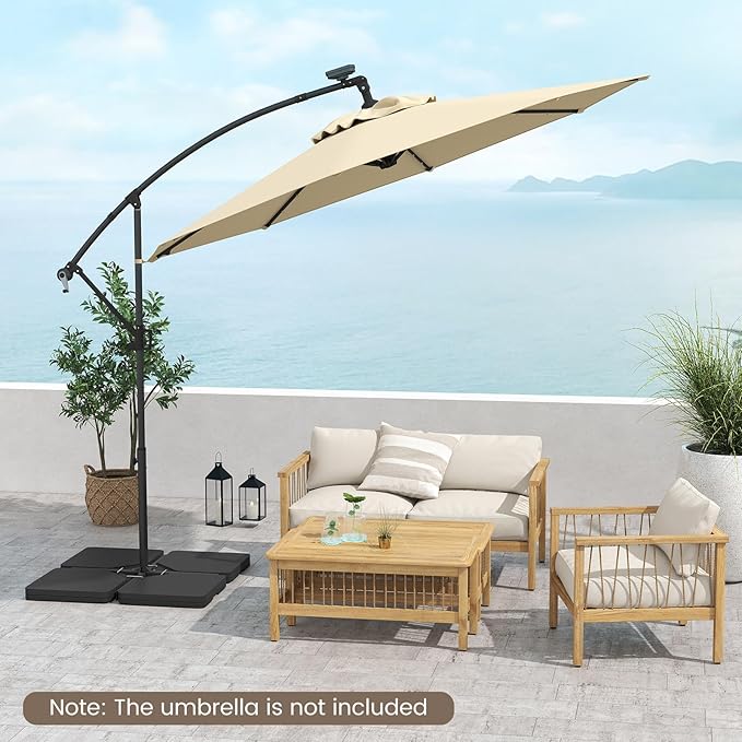 Giantex 225 lbs Fillable Patio Offset Umbrella Base, 4-Piece Cantilever Stand with Water and Sand Reservoirs, 4 Connecting Pins, Heavy Duty HDPE Umbrella Weighted Plates for Poolside, Garden, Yard