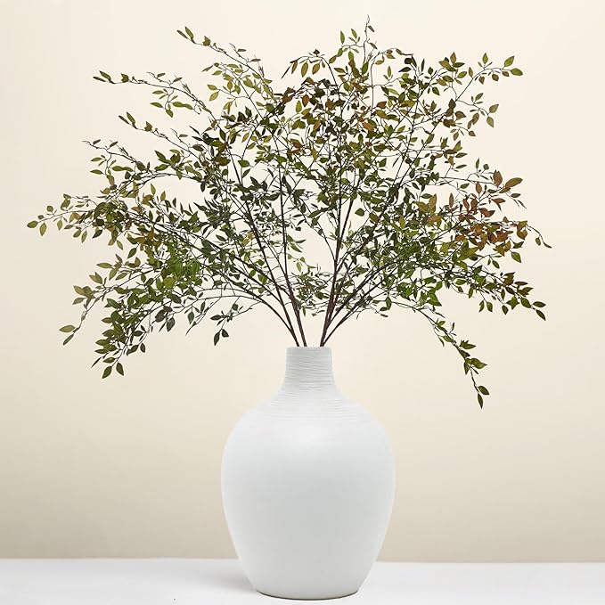Fake Plants Eucalyptus Stems,Plastics Ficus Stems for Vase Artificial Plants,Greenery Stems for Vase Faux Plants Indoor,43.3" Faux Greenery Indoor Vase Fillers for Home Decor(4pcs Orange)