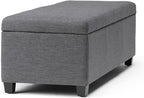 SIMPLIHOME Avalon Storage Ottoman Bench - 48 inch Wide Upholstered Linen Look Fabric Rectangular Lift-Top Ottoman in Slate Grey, Contemporary Storage Bench for Living Room with High-Density Foam
