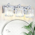 3-Light Modern Bathroom Light Fixture Chrome Vanity Lights Over Mirror Wall Sconce Lighting with K9 Crystal Shades Bathroom Wall Lamp E26 Base for Bedroom, Living Room, Hallway, Cabinet