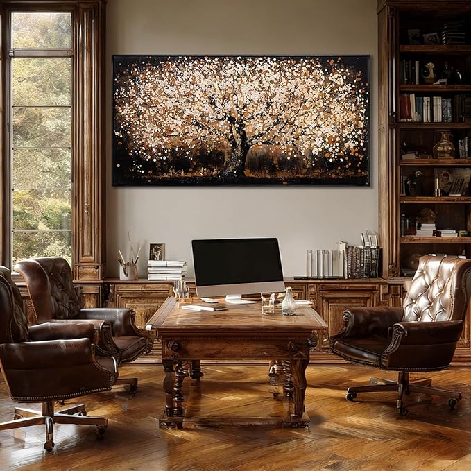 NBAODAN Gold Tree Wall Art Black Framed Canvas Wall Decor Nature Pictures Abstract Home Wall Decor Modern Artwork for Living Room Bedroom Office 24x48 Inch