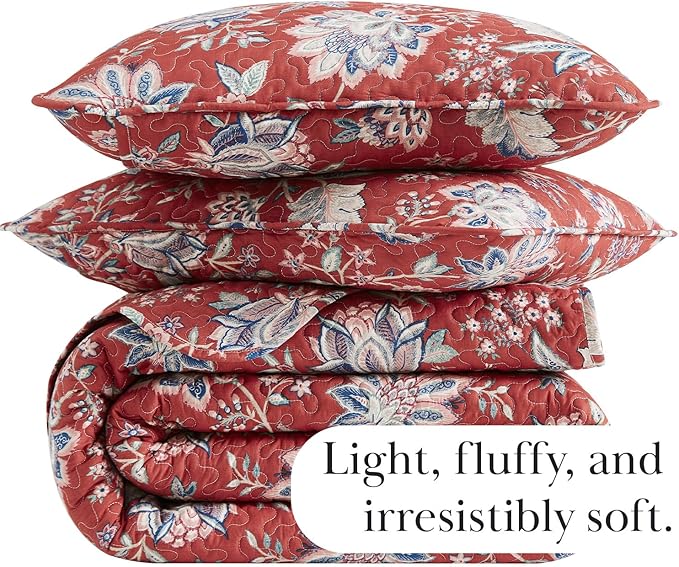 Southshore Fine Living, Inc. Oversized Quilt Bedding Set, 2-Piece Twin XL Coverlet with Matching Sham, Jacobean Willow Floral Coverlet, All Season Quilt Bedspread, Lightweight Twin Quilts, Red