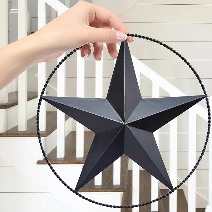 JoyEvy 12.4" Black Barn Star Wall Decor, Metal Stars for Outside or Inside Texas Stars Art Rustic Vintage Western Country Home Farmhouse Wall Decoration