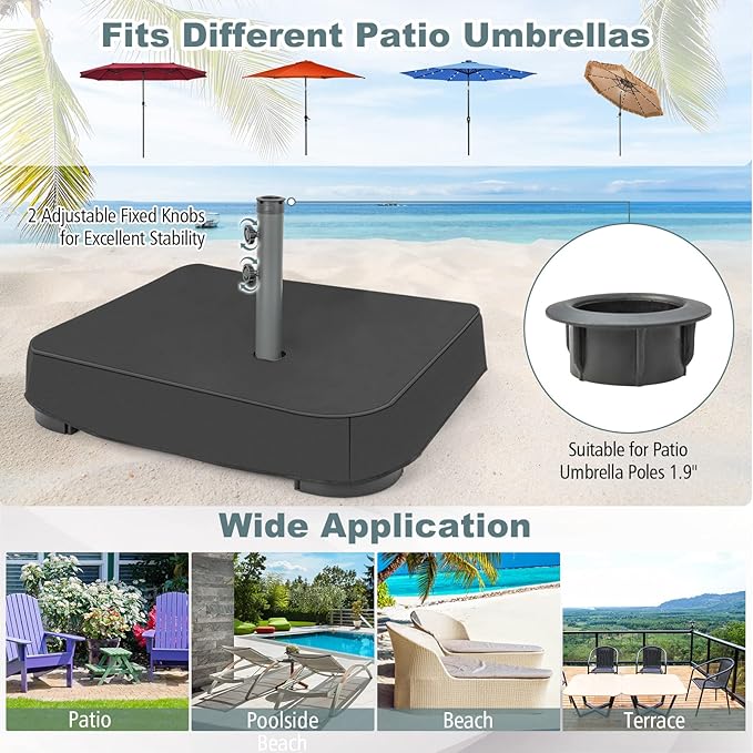 Giantex 200lbs Filled Umbrella Base with 2 Sandbags, Adjustable Knobs, All-Weather Cover, Fit for Poles up to 1.9", Large Outdoor Umbrella Stand Holder for Market Poolside Patio Table Umbrella