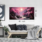 Landscape Wall Art for Living Room Bedroom Office Pink Wall Art Moon Lake Mountain Pictures Modern Artwork Framed Wall Decor Canvas Prints 24x48 In