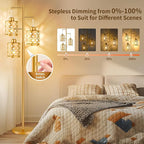 【Upgraded】72" Tall Dimmable Floor Lamp, Modern Standing Lamp with Elegant Metal Cages, Industrial Tree Floor Lamps for Living Room, Bedroom, Study Room, Office (3 x 800LM LED Bulbs Included) - Gold