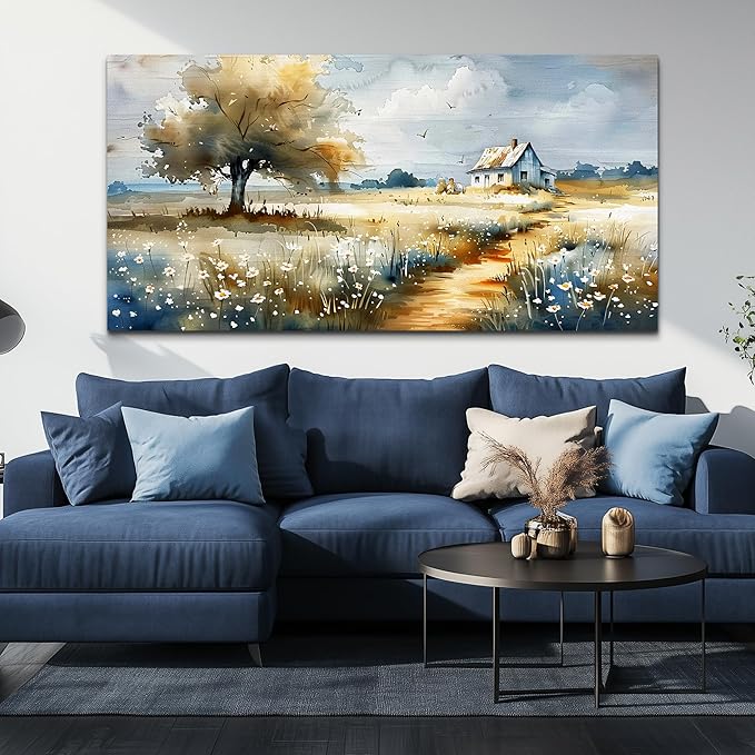 FUHAIHUA Large Canvas Wall Art For Bedroom Wall Decor For Living Room Modern Office Decorations Pastoral Pictures Scenery Watercolour Wall Paintings Artwork Farmhouse Home Decor Mural 30x60 In