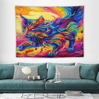VUMIVI Colorful Cat Tapestry Pet Oil Painting Print Rainbow Colorful Abstract Art Pattern Tapestry Wall Hanging for Living Room Bedroom Dorm Classroom Aesthetic Decor W80xL60in