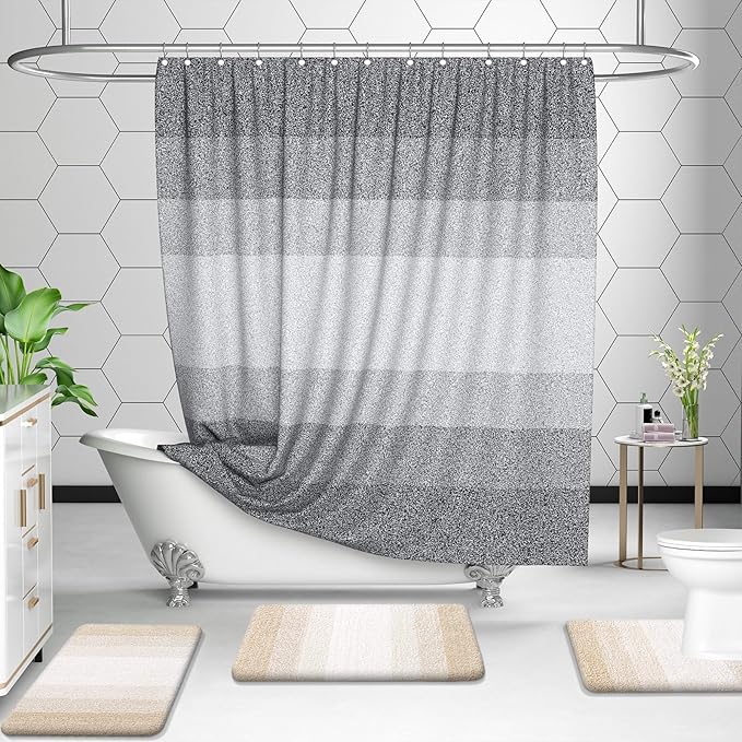 OLANLY Bathroom Rug Set 2 Piece, Soft Absorbent Microfiber Bath Mats and U-Shaped Contour Toilet Rug, Non-Slip, Machine Wash Dry, Plush Shaggy Bath Mats for Bathroom (30"x20"+24"x20", Light Beige)