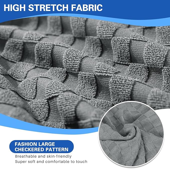 YEMYHOM Stretch Individual Cushion Covers Large Sofa Seat Cushion Slipcovers Soft Couch Cover Replacement Large Checkered Furniture Protector with Elastic Bottom (2 Pcs XL Cushion Covers, Light Gray)