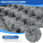 YEMYHOM Stretch Individual Cushion Covers Sofa Chair Seat Cushion Slipcovers Soft Couch Cover Replacement Large Checkered Furniture Protector with Elastic Bottom (1 Pc Cushion Cover, Light Gray)