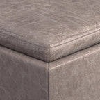 SIMPLIHOME Rockwood Cube Storage Ottoman with Tray - 17 inch Wide Upholstered Vegan Leather Square Storage Ottoman in Distressed Grey Taupe, Contemporary Cube Ottoman for Living Room with Serving Tray