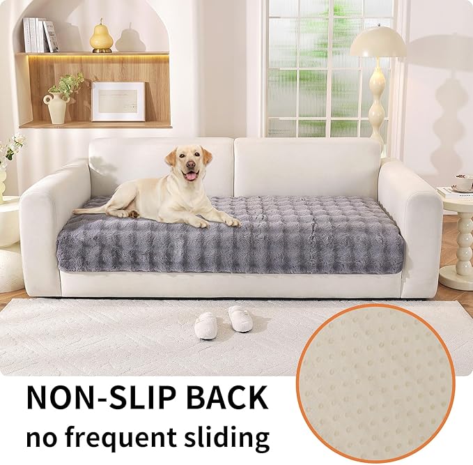 Non-Slip Couch Arm Covers,Thick Soft Recliner Arm Chair Covers Set of 2 Waterproof Armrest Covers for Sofa, Washable Faux Fur Sofa Arm Cover (Grey, 24" x 24" 2 Pack)