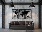 VAILLA World Map Wood Wall Art Decor Large Hanging Sculpture Modern Home Decoration Large Set of 3 Panels Map Wallart Botanical Wall Hangings Wooden Wall Arr 3D Textured Sculptures for Living Room Bedroom Office Dinnig Room