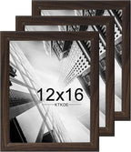 KTKDE 12x16 Picture Frame Set of 3,Walnut Wooden frames, Vertical & Horizontal Wall Hanging for Wall Display,Studio Gallery Photo Frame for Photos, Posters & Art Prints