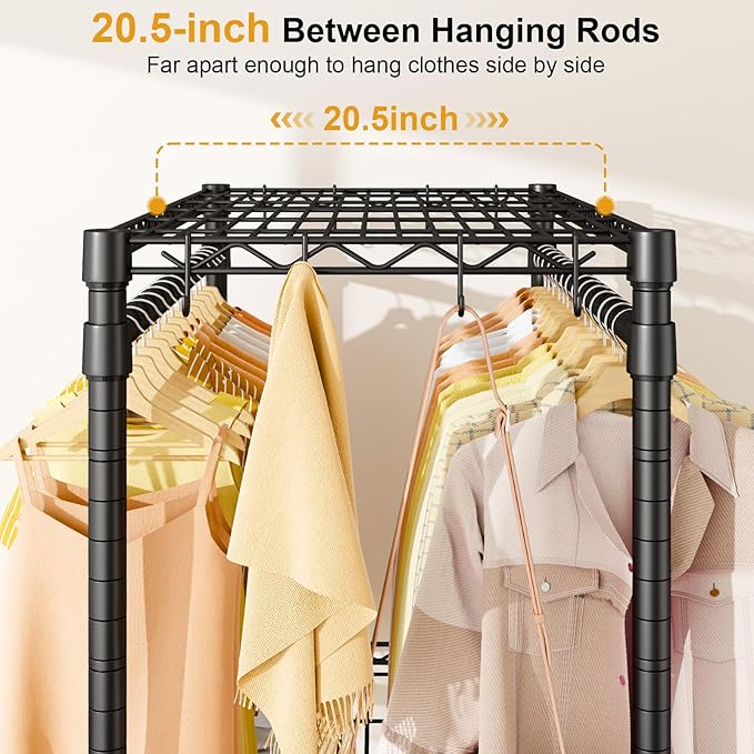 P5 Plus Rolling Clothes Rack Heavy Duty, Clothing Racks for Hanging Clothes, Metal Garment Rack with Wheels, 3-Tier Portable Closet Rack 45'' W × 20.5'' D × 80.5'' H, Max Load 660 Lbs, Black