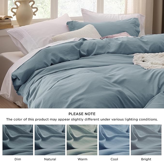 Bedsure Mineral Blue Duvet Cover King Size - 3 Pieces Prewashed Cotton-Like Extra Soft Bedding Set, Includes 1 Duvet Cover 104x90 Inches with Zipper Closure & 2 Pillow Shams, Comforter Not Included
