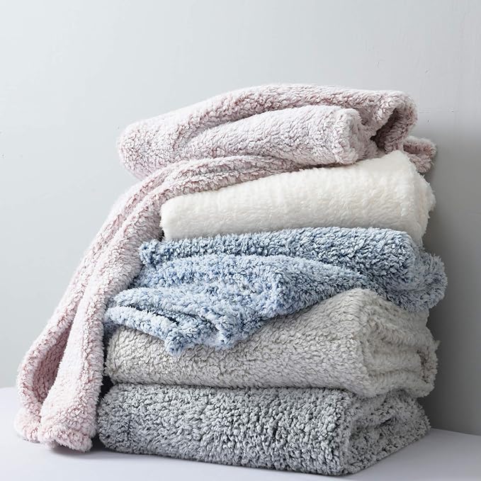 Ultra Soft Cozy Sherpa Throw Blanket, Solid Antique White Light Weight Warm Decorative Boho Style Plush Throw Blanket Cover for Sofa, Couch, Bedroom,Travel, Pattern Reversible, 60”x80”