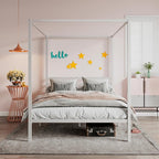 SHA CERLIN Canopy Bed Frame Full Size/Mattress Foundation with Metal Slats Support/No Box Spring Needed/Easy Assembly/White