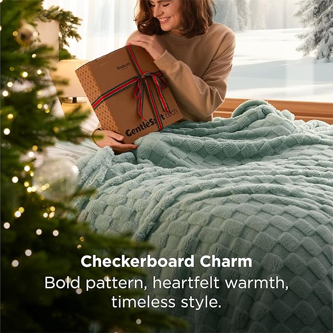Bedsure GentleSoft Sage Green Throw Blanket for Couch - Checkered Fleece Blankets Christmas Gifts for Women Men Girls, Cute Soft Cozy Throw for Bedroom Home Decor Gifts, 50x60 Inches