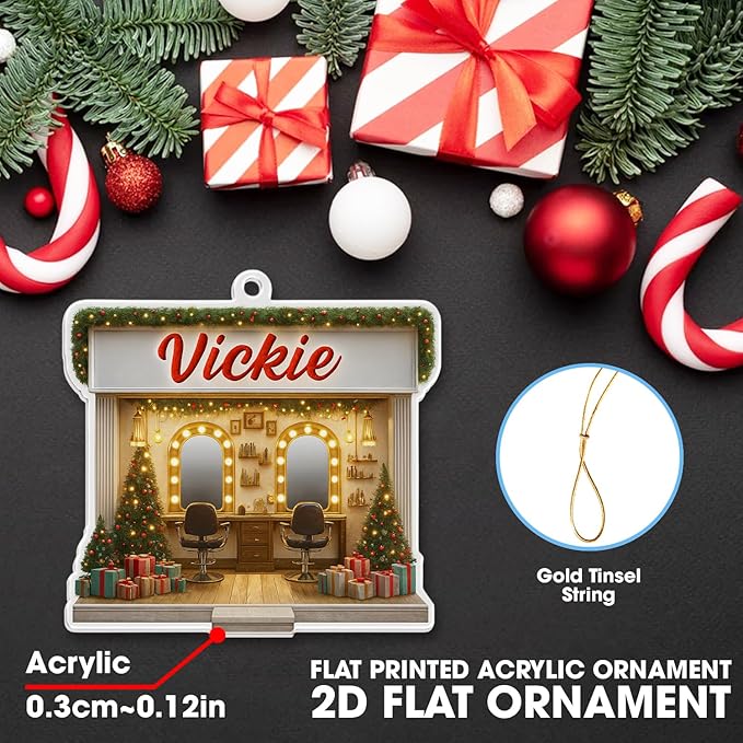 Personalized Hair Salon Christmas Ornament 2025, Flat Acrylic Custom Name Ornament, for Hairstylist, Hairdresser Keepsake, Beauty Shop Christmas Tree Decoration