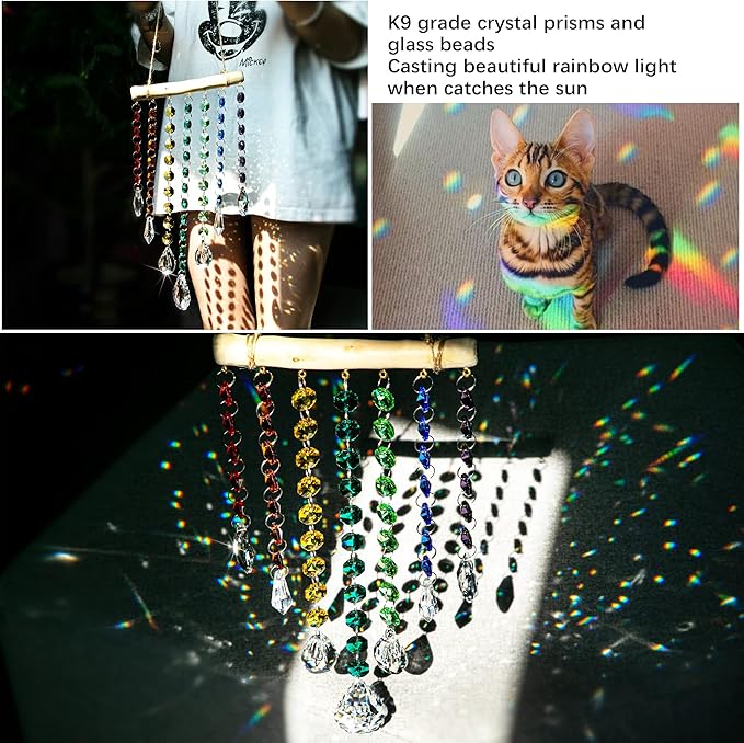 12inch Hanging Crystal Prism Suncatcher Window Garden Decoration Ornament for Christmas Tree Rainbow Glass Beads Chain Pendant Crystal Wind Chimes