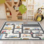 5x7ft Kids City Road Car Play Rug - Non-Slip Faux Wool Carpet with Interactive City Map Design, Educational Toy Vehicle Mat for Kids, Bedroom Playroom Nursery Gift.