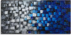 MyArton Large Abstract Dark Blue and Silver Painting Pictures Modern 3D Textured Squares Wall Art on Canvas for Home and Office Decoration Framed Ready to Hang 60x30inch