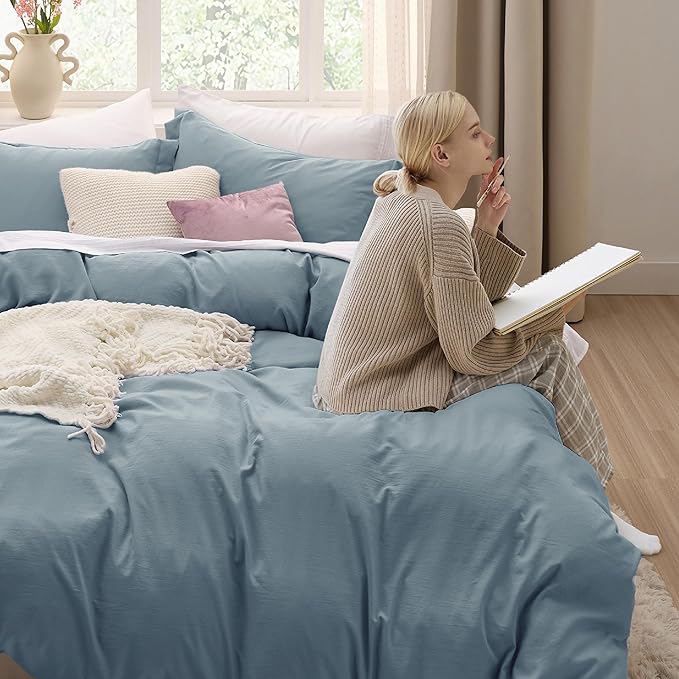Bedsure Mineral Blue California King Duvet Cover - Prewashed Cotton-Like Extra Soft Bedding Set, Includes 1 Cal King Duvet Cover 104x98 Inches with Zipper Closure & 2 Pillow Shams, No Comforter