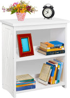 Natural Wood Bookshelf, 3 Tier Bookcase, Freestanding Display Storage Shelves Open Bookshelf for Bedroom, Living Room and Office (White, Table with Back)