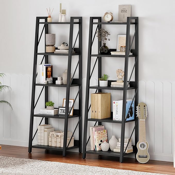 HOOBRO Ladder Shelf, 5-Tier Bookshelf, Corner Bookcase, Freestanding Storage Shelf Display Organizer, for Living Room, Bedroom, Home Office, Kitchen, Black BB305CJ01