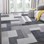FlyDOIT Modern Geometric Patchwork Area Rug, 6x9 Gray Large Rugs for Living Room, Rockwood Collection Indoor Rugs for Bedroom, Throw Carpet Floor Decor for Entryway Dining Room Office Dorm Nursery