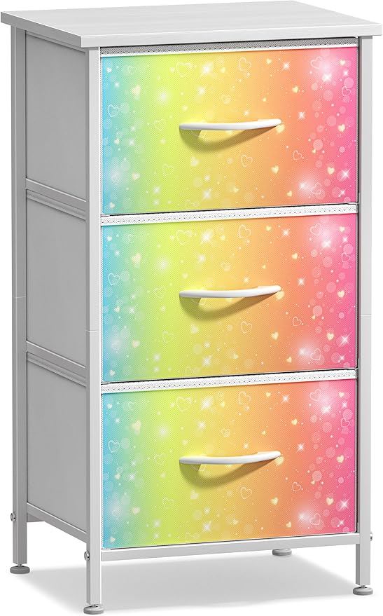 Sorbus Nightstand with 3 Drawers - Bedside Furniture & Accent End Table Chest for Home, Bedroom Accessories, Office, College Dorm, Steel Frame, Wood Top, Pastel Fabric Bins