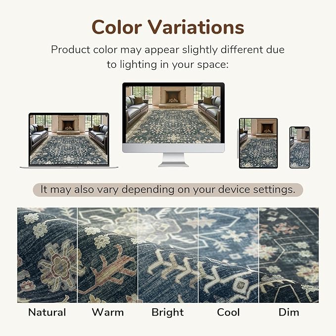 Lessymo 5x7 Area Rugs for Living Room, Washable Rug for Bedroom Dinning Room Farmhouse Home Office, Boho Soft Non-Slip Carpet Pets Friendly, Stain Resistance Vintage Floral Moody Decor, Black Brown