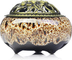 Incense Burner with Calabash Incense Stick Holder - Porcelain Charcoal Censer for Use with Resin Granular Powder Cone or Coil Incense (New Fambe Gray)