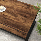 HSH Rustic Coffee Table with Storage Shelf, Industrial Metal Wood Living Room Table, Farmhouse Minimalist Rectangle Center Table, Vintage Simple 2 Tier Cocktail Tea Table, Rustic Brown, 47 Inch