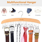 Belt Hanger Organizer for Closet: Ohuhu 2 Pack 12 Hooks Max 36 Belts Tie Rack Wooden Belt Holder for Storage 360 Degree Rotating Space Saver Organizer for Men Women Belt Tie Scarf-Burlywood