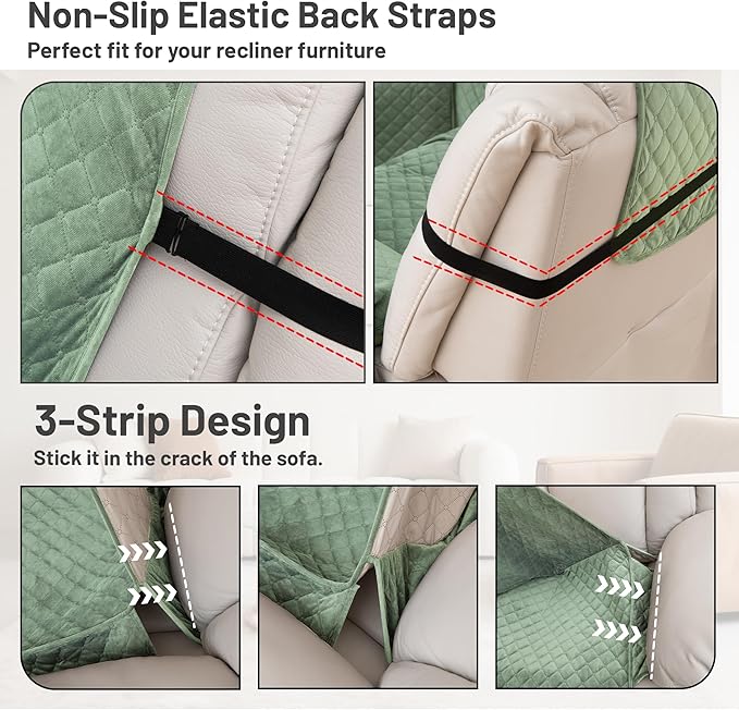 Reclining Sectional Couch Covers 100% Waterproof Velvet L Shape Recliner Couch Covers for Sofa Pets Washable Anti Slip Recliner Slipcovers with Pockets (5 Seat Sofa with 2 Console, Sage Green)