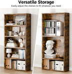 5-Tier Bookcase and Bookshelves, Freestanding Wood Bookshelf, 53" Tall Bookcase with Adjustable Shelves, for Living Room, Bedroom, Home Office, Retro Brown
