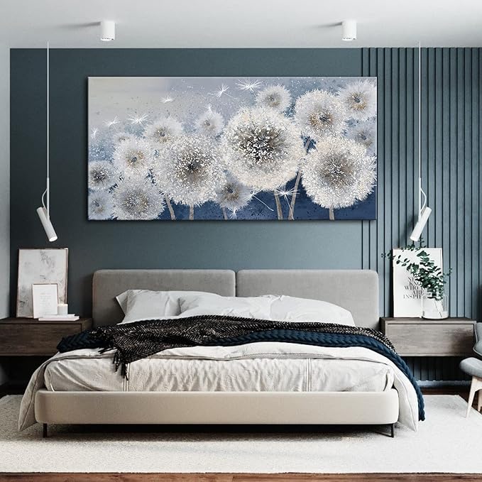 Pogusmavi Blue Dandelion Large Canvas Wall Art - 29x58IN for Living Room & Bedroom