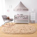 Noahas Fluffy Beige Rugs for Bedroom Living Room,2.6'X5.3' Oval Throw Rug for Kids Room,Shag Hallway Runner Rug,Small Soft Shaggy Bedside Non-Slip Plush Nursery Dorm Carpet Home Decor Aesthetic