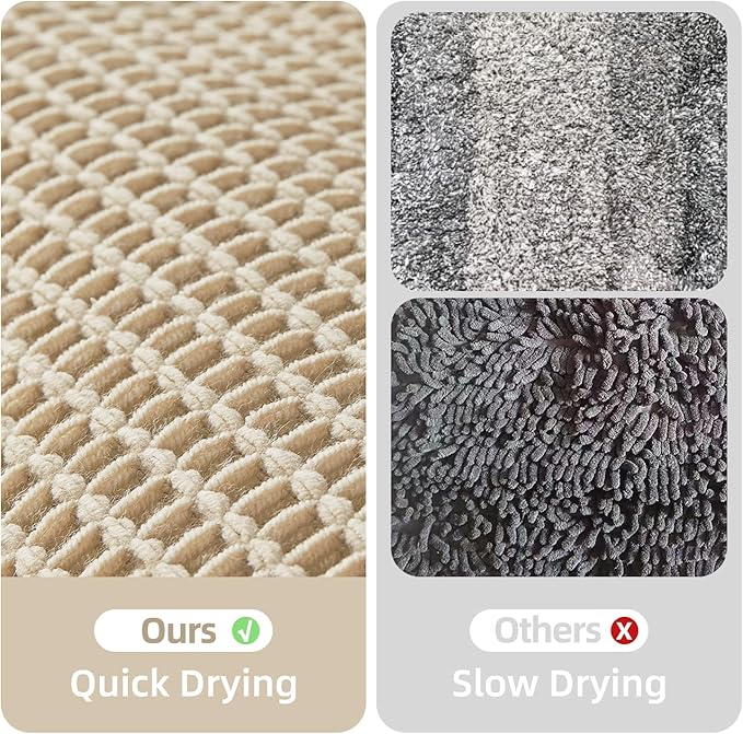 Pale Beige Bathroom Rug, Waffle Bath Mat Non Slip Washable Super Absorbent Quick Dry Boho Farmhouse Bathroom Decor, 24''x16'' Pale Beige