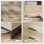 Mericonia 6 Drawer Double Dresser for Bedroom, Rattan Chest of Drawers, Modern Wooden Dresser Chest with Metal Frame for Bedroom, Living Room, Hallway and Entryway, Oak