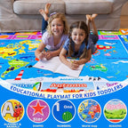World Map ABC Kid Rug for Playroom Geography 59"×39.4" Classroom Play Rug Educational Baby Playmat Alphabet Carpet Primary School Fluffy Ployester Non-Slip Preschool Mat Nursery Room Learning